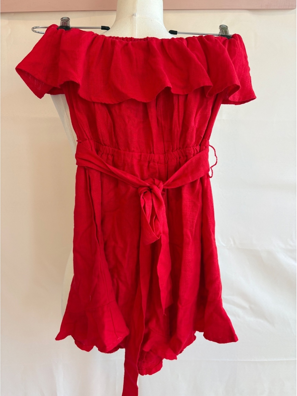 Cato Women's Red Off-Shoulder Romper with Belt Size Small